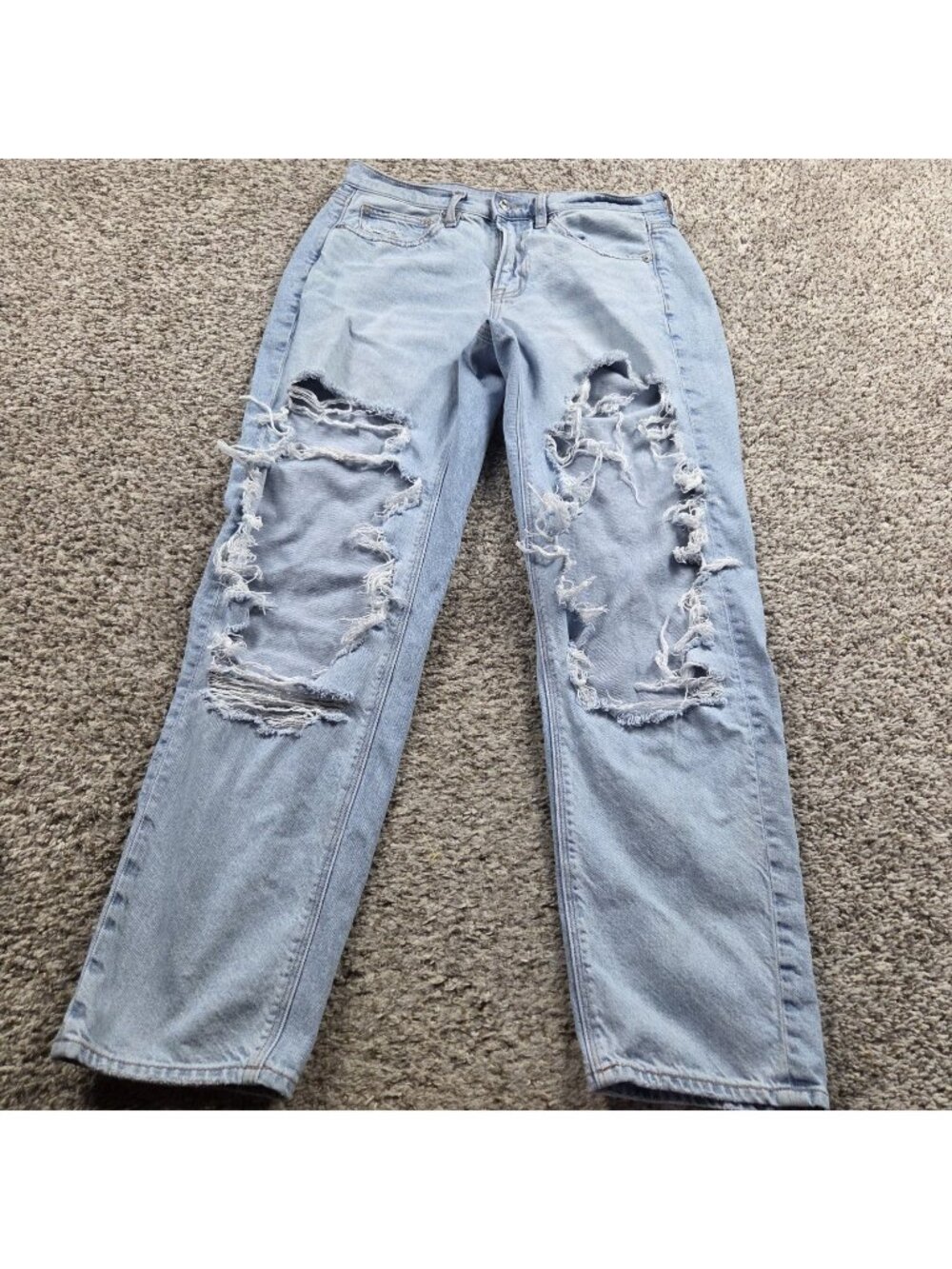 American Eagle Jeans Womens 4 90s Straight Distressed Open Knee Light Wash Read